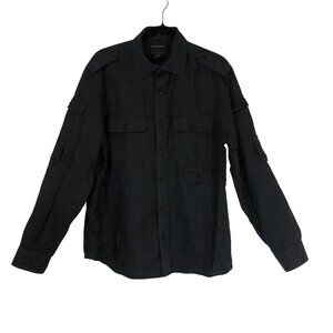 Banana Republic Mens Untucked Standard Fit Utility Shirt M Navy Long Sleeve M